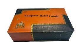 Congress Hotel Candy Tin Orange Black Vintage | eBay