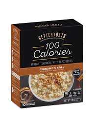 better oats 100 calories cinnamon roll instant oatmeal box image