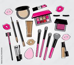 stockvector cute makeup tools doodle