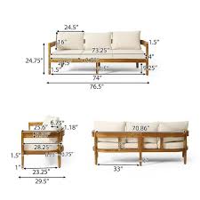 brooklyn outdoor acacia wood 3 seater sofa with cushions teak and beige