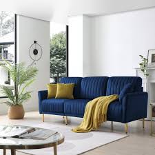 Modern Velvet Sofa Mid Century 3 Seat