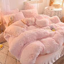 Winter Warm Pink Bedding Set Plush Mink