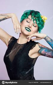 woman creative green coloring hair