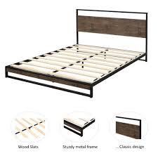 Queen Metal Bed Frame With Wood Slats