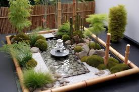 Zen Garden With Bamboo Water Fountain