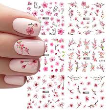 spring sakura nail water stickers pink