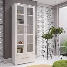 White Wood Glass Doors Bookcase