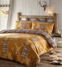 double bed duvet cover set tartan stag