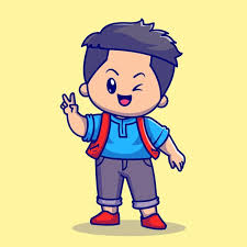 cute boy with peace sign cartoon vector