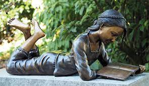 Garden Sculpture Reading Girl Bronze