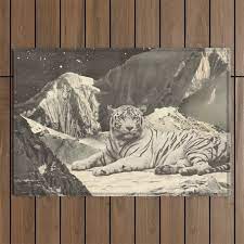 white tiger in mountains outdoor rug