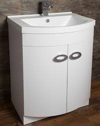 Smaller cabinets work as a corner vanity unit for limited space. Cassellie D Shaped Gloss White Basin Vanity Unit 600mm