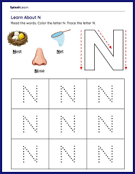 letter n tracing worksheets for kids