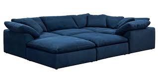 Sunset Trading Cloud Puff 6 Piece Slipcovered Modular Pitt Sectional Sofa Performance Fabric Navy Blue