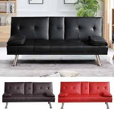 3 seater black faux leather sofa bed