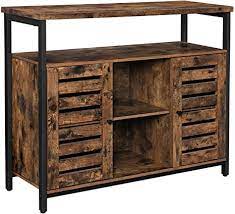 Solid wood design accepts stain beautifully and paints up nicely; Amazon Com Vasagle Storage Sideboard Buffet Table Kitchen Cabinet Freestanding Console Table With Cupboard Shelves Louvered Doors For Dining Room Living Room Entry Bedroom Rustic Brown And Black Ulsc79bx Buffets
