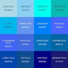 99 Shades Of Blue Color With Names Hex