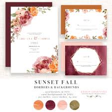 Watercolor Fall Flower Border Clipart Orange Rust Thanksgiving Invitation Card Template