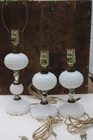 Vintage Hobnail Milk Glass Lamps Pair