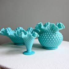 Turquoise Blue Hobnail Milk Glass Vase