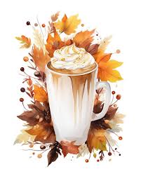 Watercolor Beautiful Fall Latte Coffee