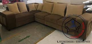 wood l shape sofa set with lounger