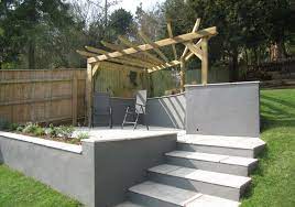 Porcelain Patio With Pergola Lawn And