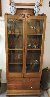 antique oak glass door bookcase with 3