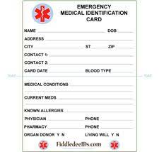 Medical Alert Cards Templates Rome Fontanacountryinn Com
