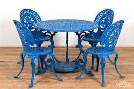 Blue Cast Aluminium Table And Four Chairs