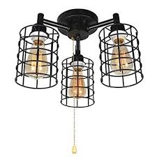 Industrial Ceiling Light With Pull Chain Metal Wire Cage Semi Flush Mount Ceiling Lighting Steampunk Pull String Light Fixture 3 Lights Edison E26 076 Walmart Com Walmart Com