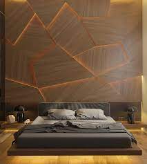 geometric back lit wood accent wall