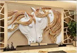 Gold And White Horses 3d 5d 8d Wall