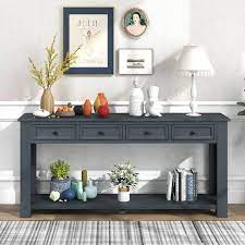 navy rectangle wood long console table