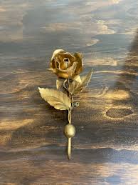 Vintage Gold Rose Hook Tole Metal Rose