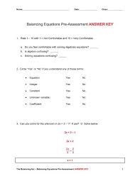 Balancing Equations Pre Assessment