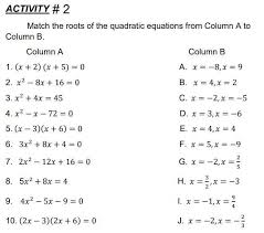 Quadratic Equations From Column