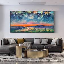 Night Starry Sky Landscape Oil Painting