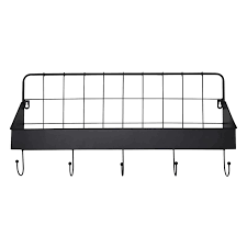 Black Metal Wall Shelf With Hooks 24x12