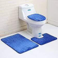 Polyester Blue Bathroom Rug And Toilet