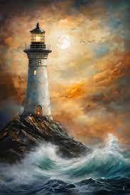 wall art print lighthouse on storm