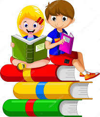 Child Reading Book While Sitting on Stack of Books Other cartoon for you  disign Stock Vector by ©starlight789 79882180