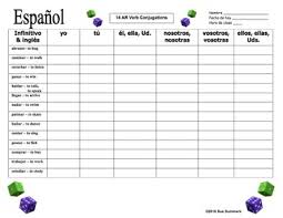 Spanish Ar Verbs Dice Game And Conjugation Chart Worksheet
