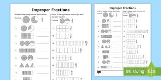 Improper Fractions Worksheet Math