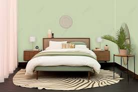 A Brightly Colored Bedroom Has Green