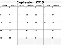 September 2019 Blank Calendar Template Free August 2019