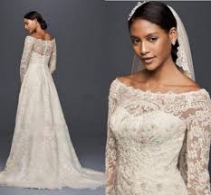 2018 2018 Oleg Cassini Modest Wedding Dresses With Long Sleeves Lace Applique Off Shoulder Garden Outdoor Wedding Dresses Plus Size Bridal Gowns From