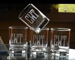 Set Of 4 Double Or Single Old Fashioned On The Rocks Whiskey Glasses Engraved With Initials Or Monogram