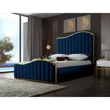 velvet blue designer double bed size