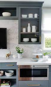 Gray Kitchen Cabinet With Glass Door